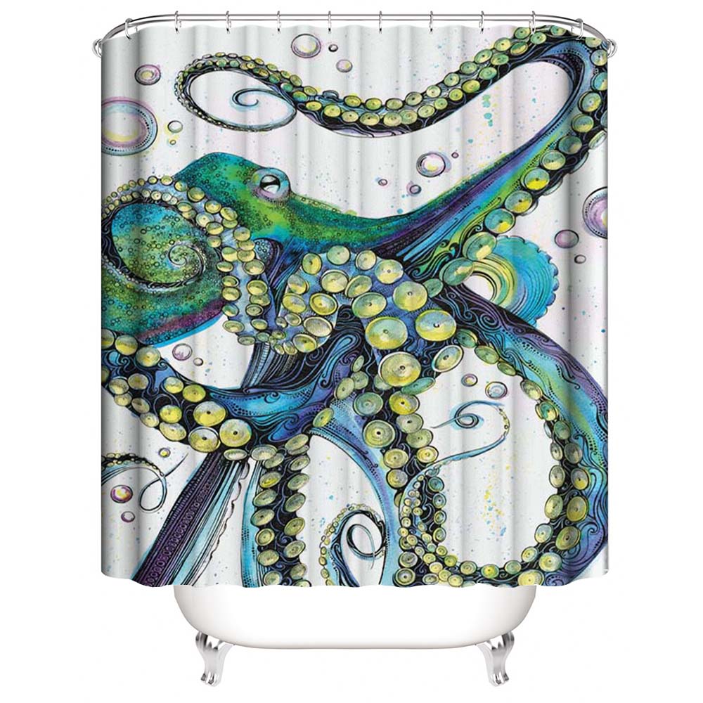 Ocean Green Octopus Kraken Shower Curtain