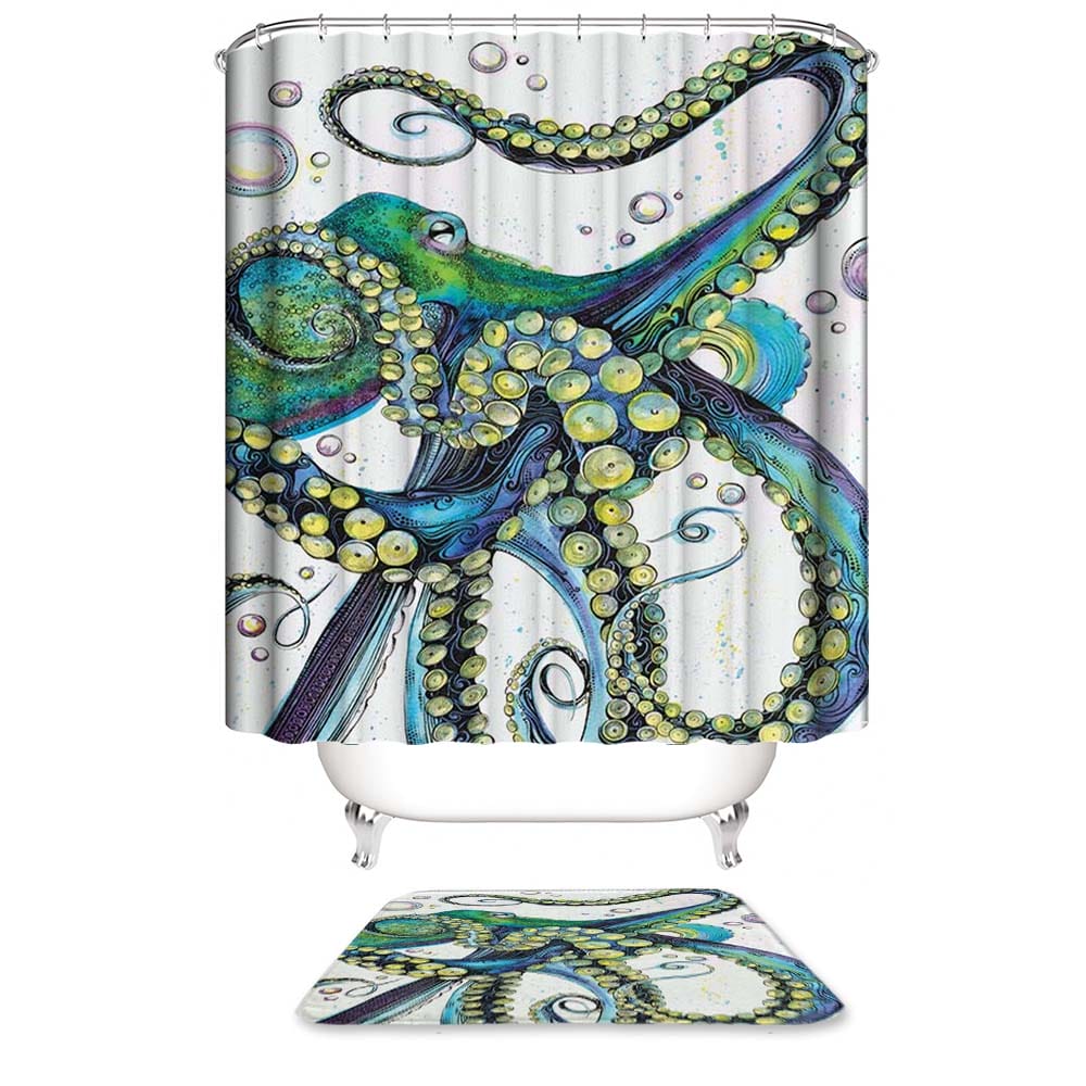 Ocean Green Octopus Kraken Shower Curtain