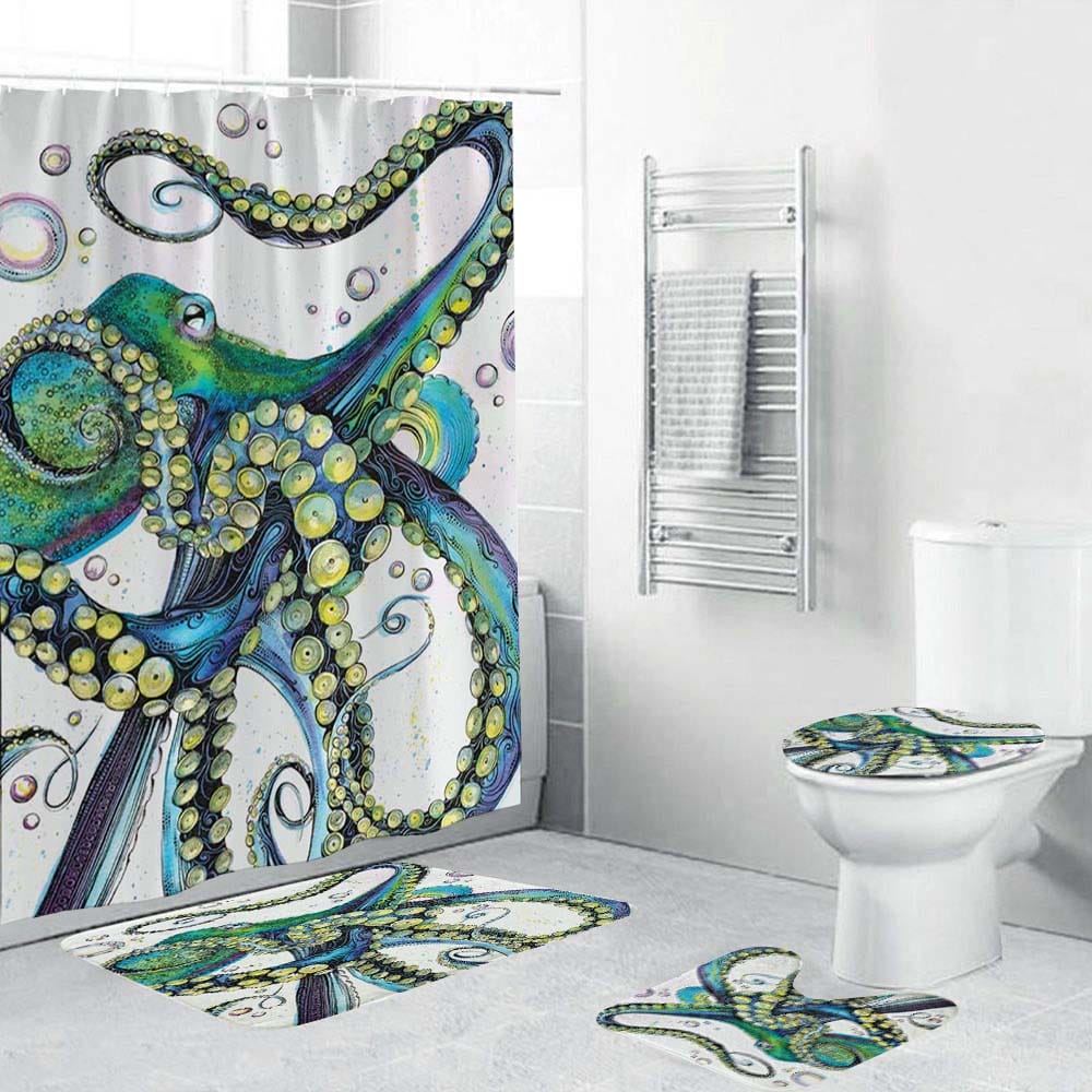 Ocean Green Octopus Kraken Shower Curtain