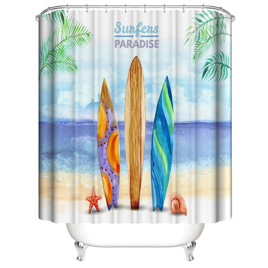 Surfers Paradise Vacation Seaside Surfboard Shower Curtain | Surf Bathroom Curtain