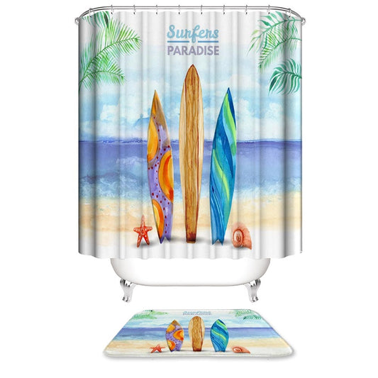 Surfers Paradise Vacation Seaside Surfboard Shower Curtain | Surf Bathroom Curtain