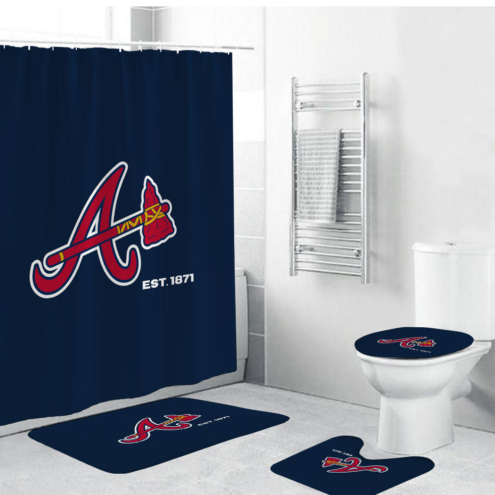Atlanta Braves Shower Curtain, Baseball Team Braves Bathroom Decor | Braves Shower Curtain