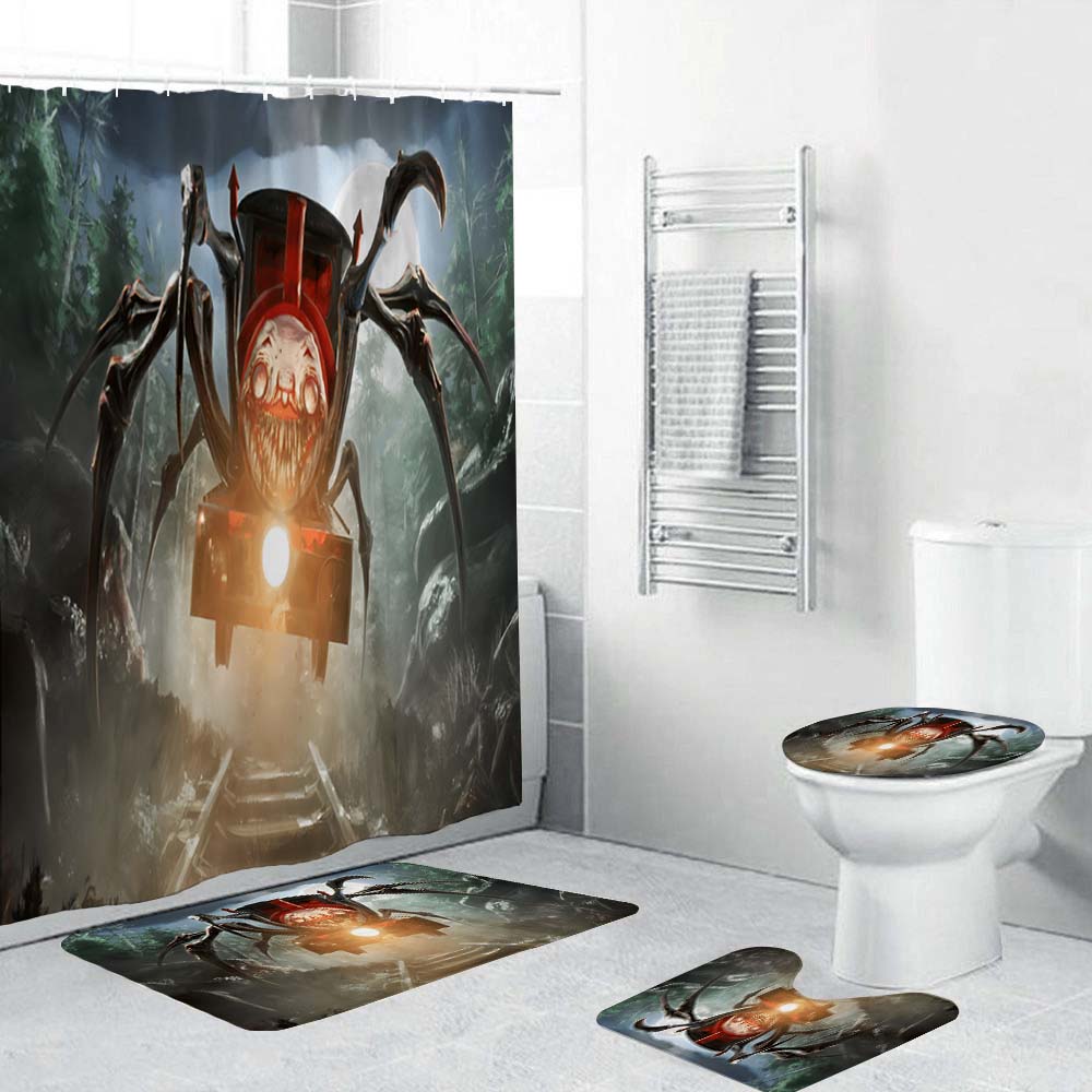 Choo Choo Charles Shower Curtain, Horro Spider-train Bathroom Curtain