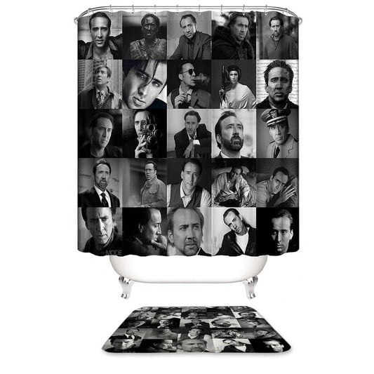 Mono Masaic Nicolas Cage Shower Curtain, Nick Cage Bathroom Decor
