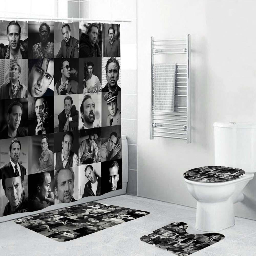 Mono Masaic Nicolas Cage Shower Curtain, Nick Cage Bathroom Decor