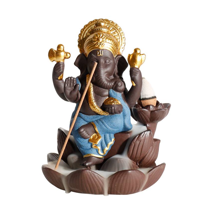 Ganesha Lotus Base Backflow Incense Burner with Incense Stick Holder