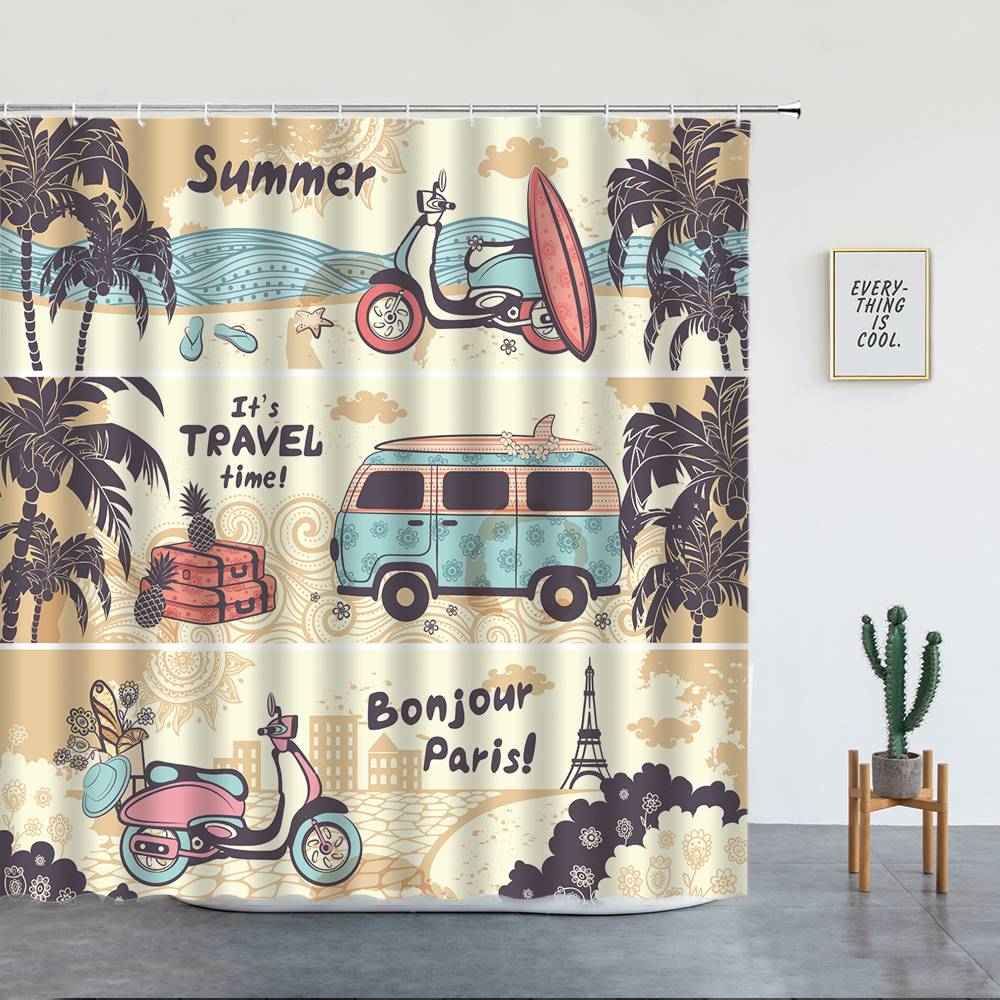 bonjour Paris Handpaint Summer Travel Shower Curtain | Travel Bathroom Curtain