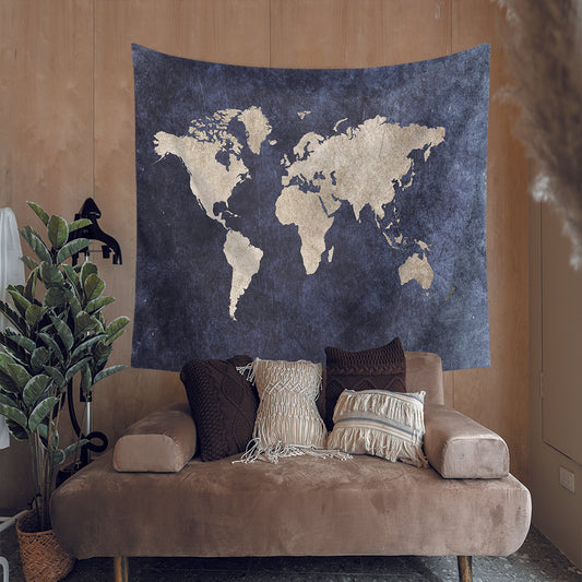 Blue World Map Tapestry | Blue World Map Wall Tapestry