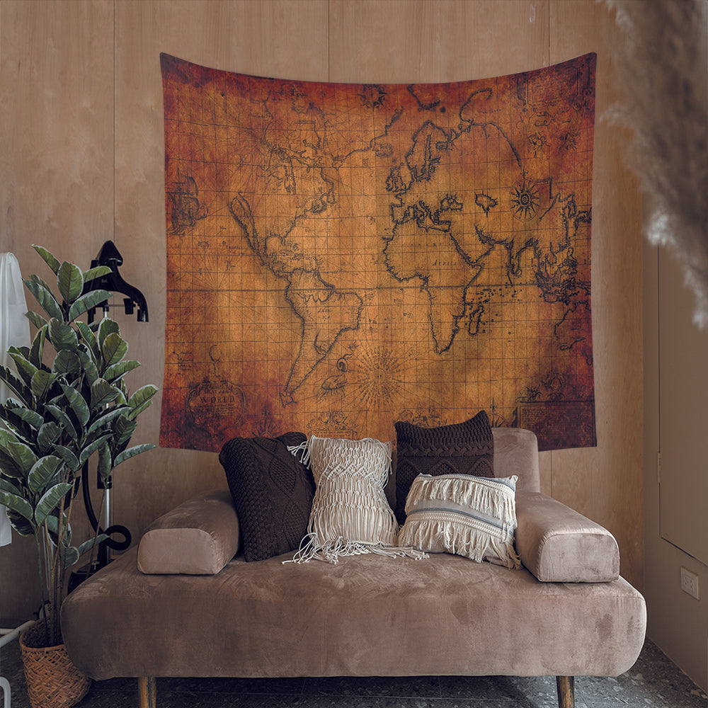 Nautical Vintage World Map Tapestry | Nautical  Vintage World Map Wall Tapestry