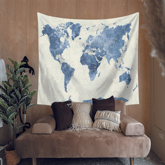 Watercolor Blue World Map Tapestry | Watercolor Blue World Map Tapestry