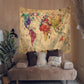 Vintage Yellowing Backgroup Colorful Watercolor World Map Tapestry | Vintage Watercolor World Map Tapestry
