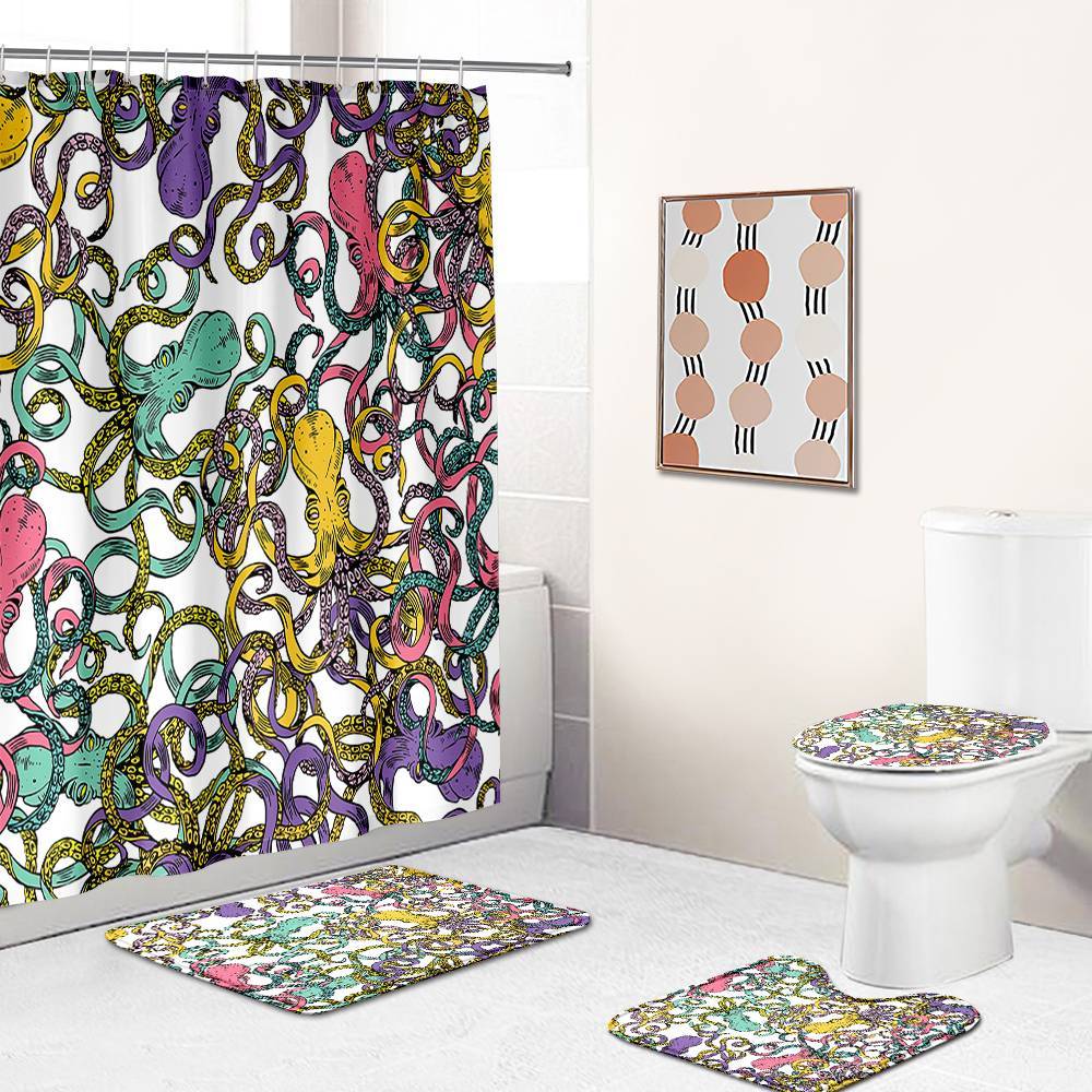 Colorful Octopus Group Shower Curtain | Colorful Octopuses Shower Curtain