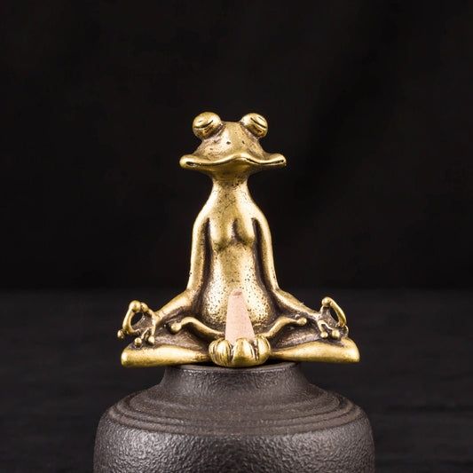 Antique Brass Meditation Frog Incense Stick Holder