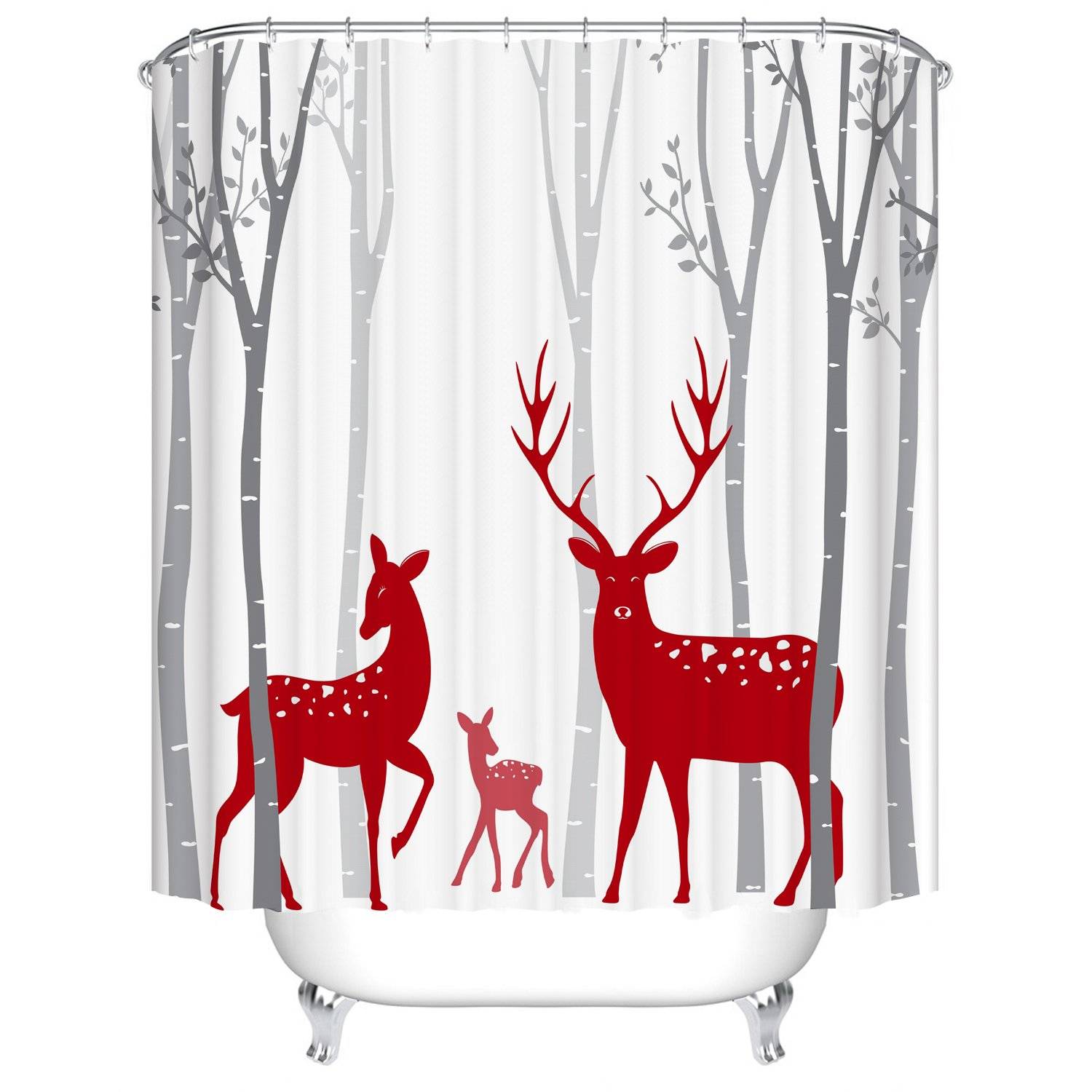 White Forest Winter Paper-cut Deer Family Shower Curtain