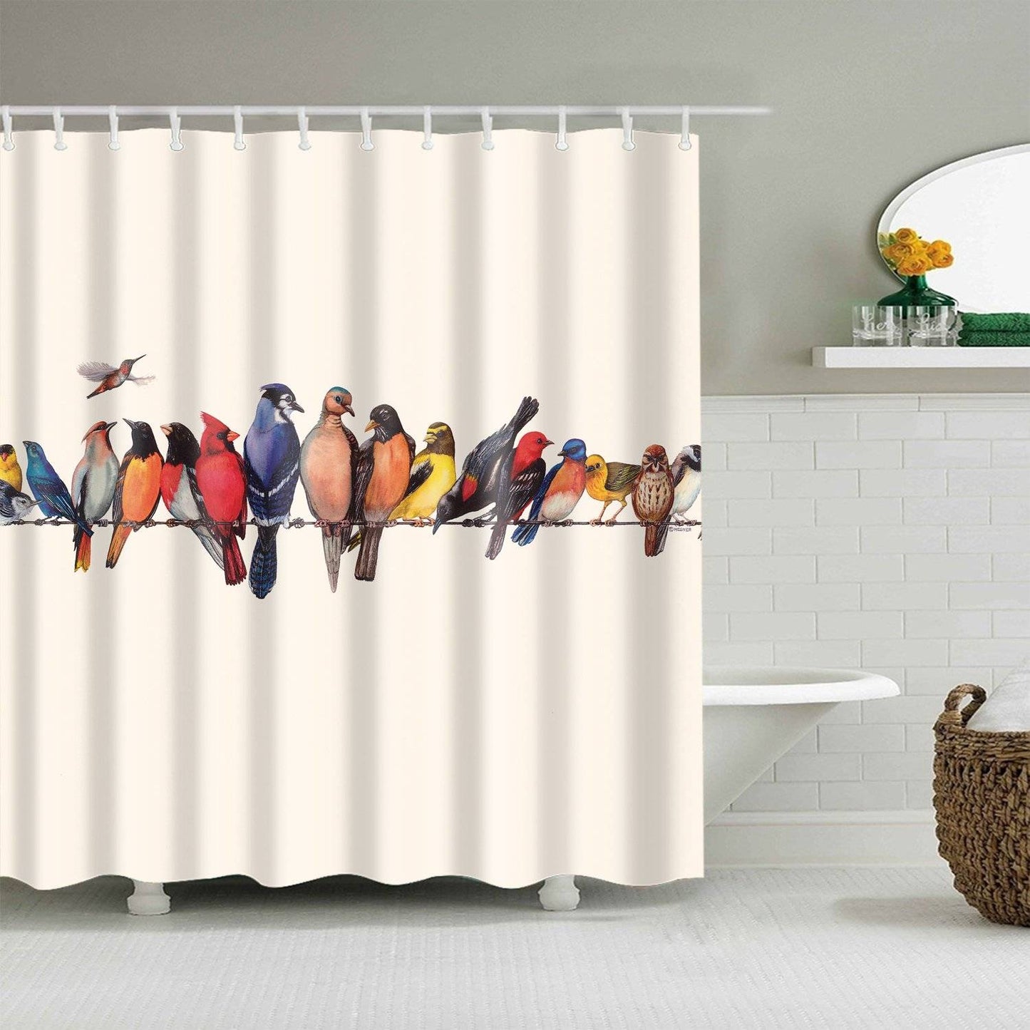 Whispering on Wires Various Birds Shower Curtain