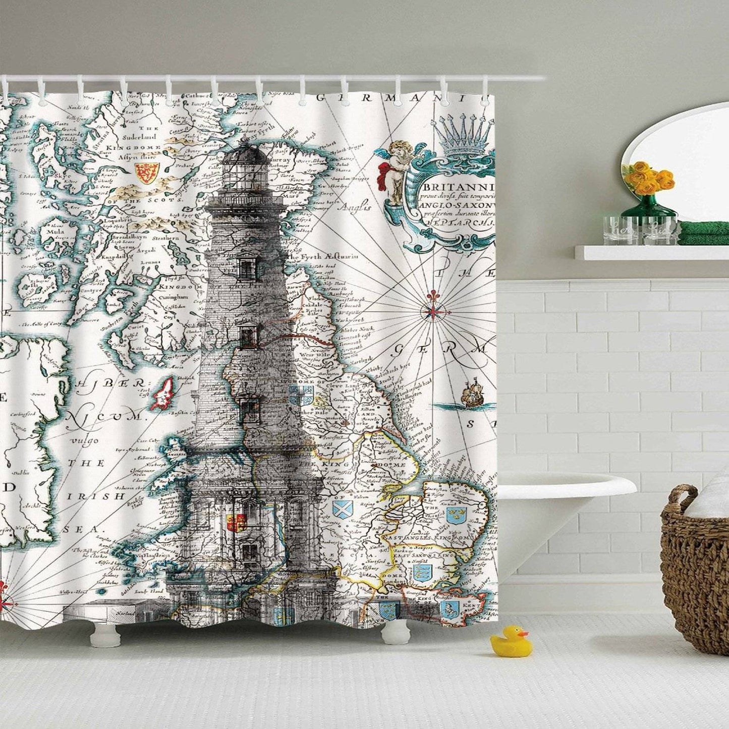 Vintage Geographical Lighthouse Nautical Chart Shower Curtain