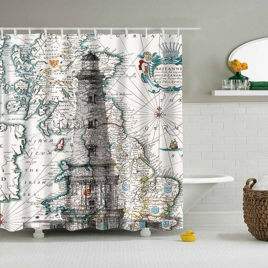 Vintage Geographical Lighthouse Nautical Chart Shower Curtain