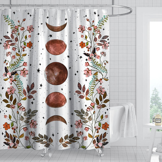 Wild Flowers Stars Moon Phase Shower Curtain