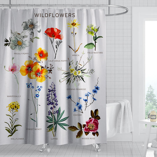 Various of Floral Pattern with Names Wildflower Shower Curtain
