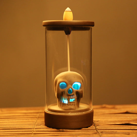 Skull Backflow Halloween Incense Burner LED LIghts with Acrylic Hood