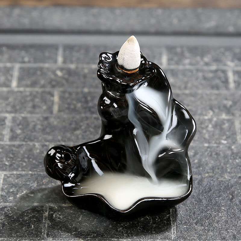 Black Porcelain Lotus Leaves Interlocking Lotus Leaf Backflow Incense Burner
