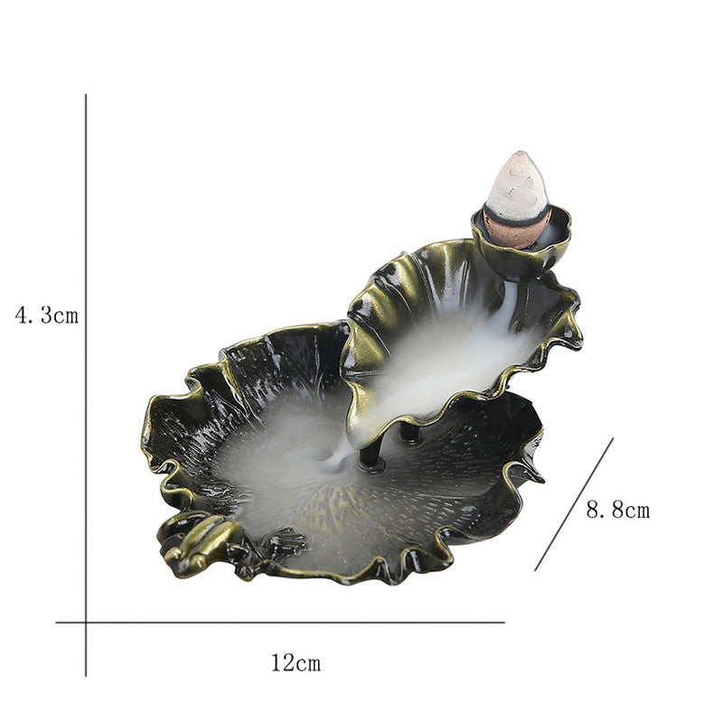 Double Floor Lotus Leaves Metal Backflow Incense Burner