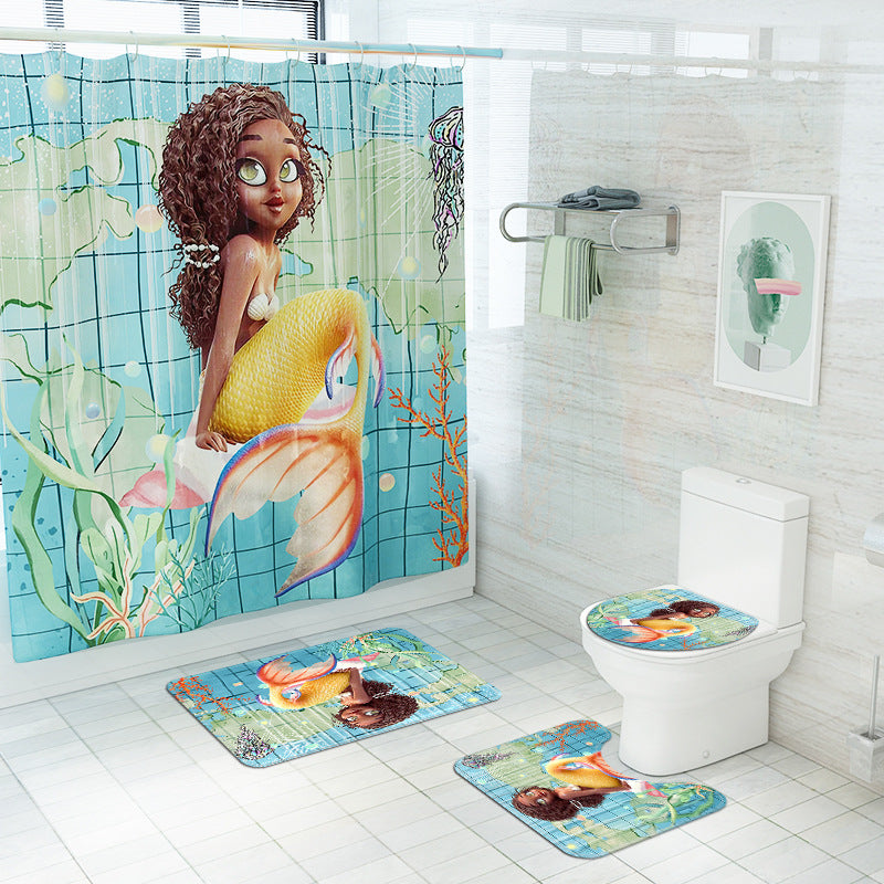 Afro Black Mermaid Shower Curtain | Afro Mermaid Bathroom Curtain