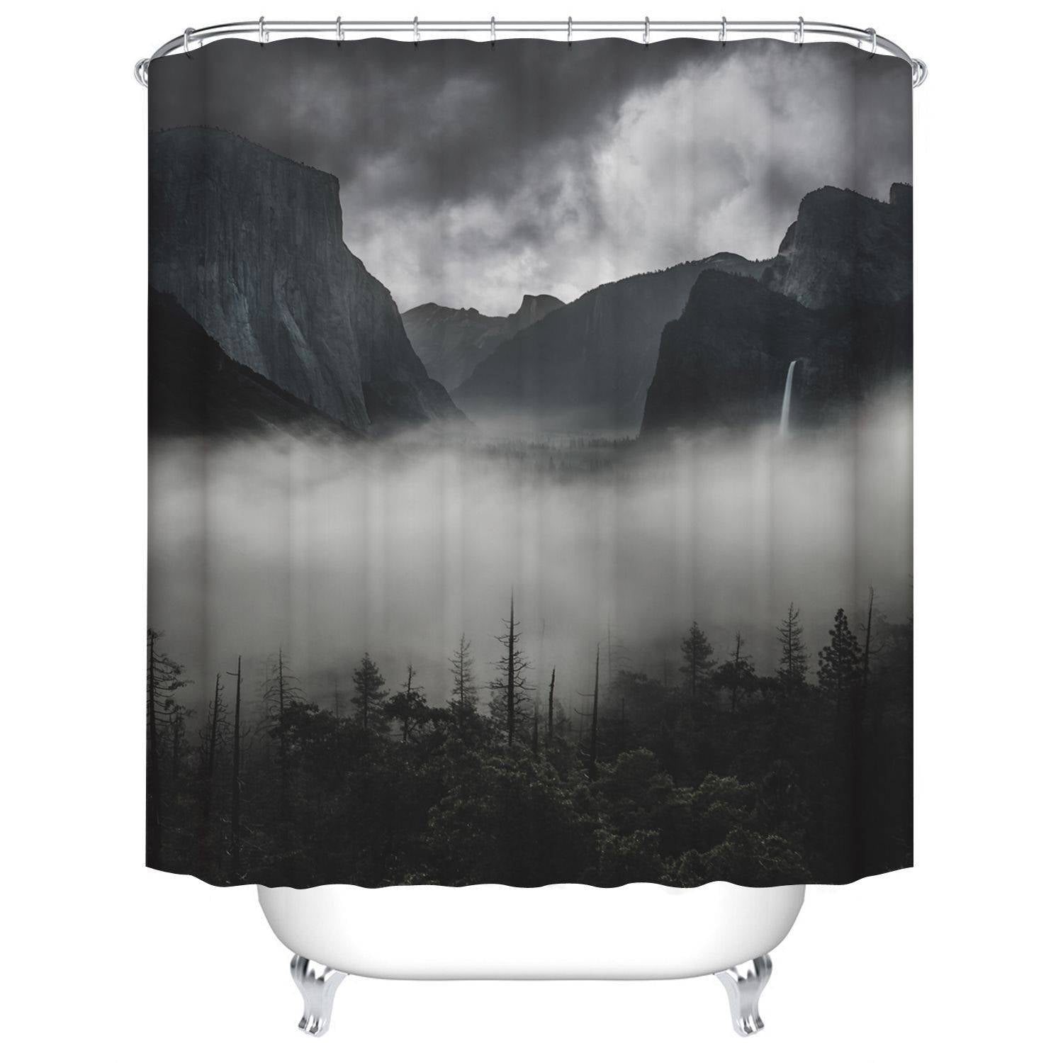 Grey Taiga Forest Misty Mountain Shower Curtain