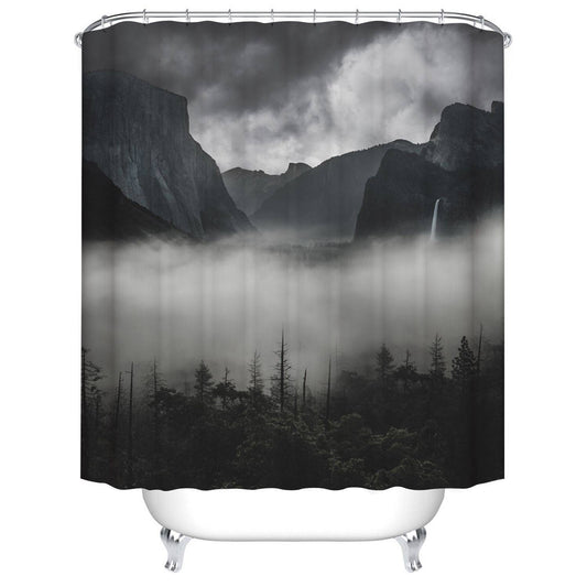 Grey Taiga Forest Misty Mountain Shower Curtain