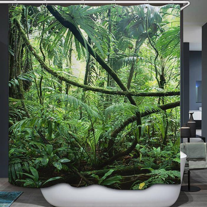 Tropical Jungle Shower Curtain, Green Nature Forest Style Bathroom