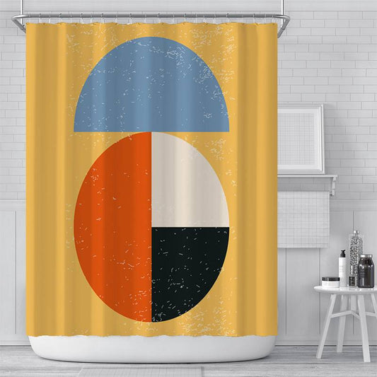 Abstract Circle Yellow Geometric Shower Curtain | Abstract Circle Bathroom Curtain