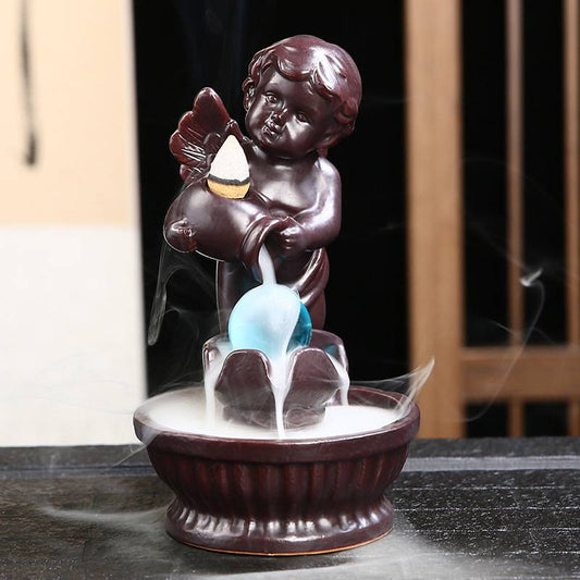 Glaze Ceramic Pouring Angel Backflow Incense Burner