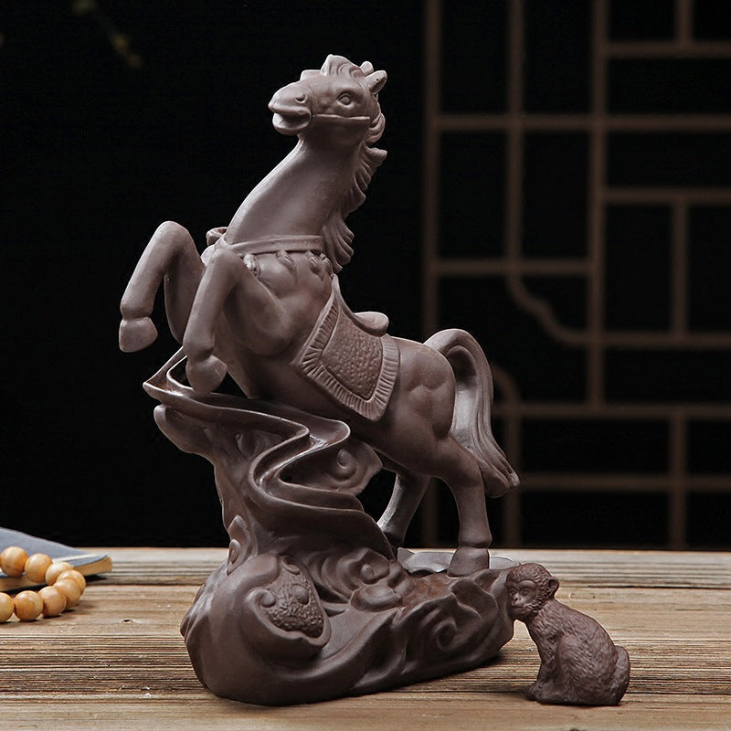 A Monkey and The Onrushing Horse Incense Burner Backflow Cone Burner