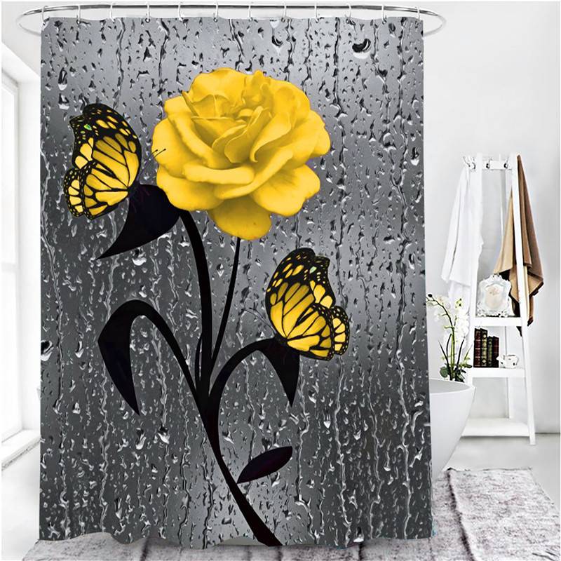 Water Drops Window Butterfly Colors Rose Shower Curtain | Butterfly Rose Bathroom Curtain