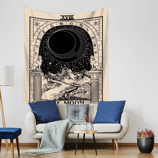 Ancient The Moon Tarot Card Tapestry for Bedroom Living Room | The Moon Tarot Wall Hanging