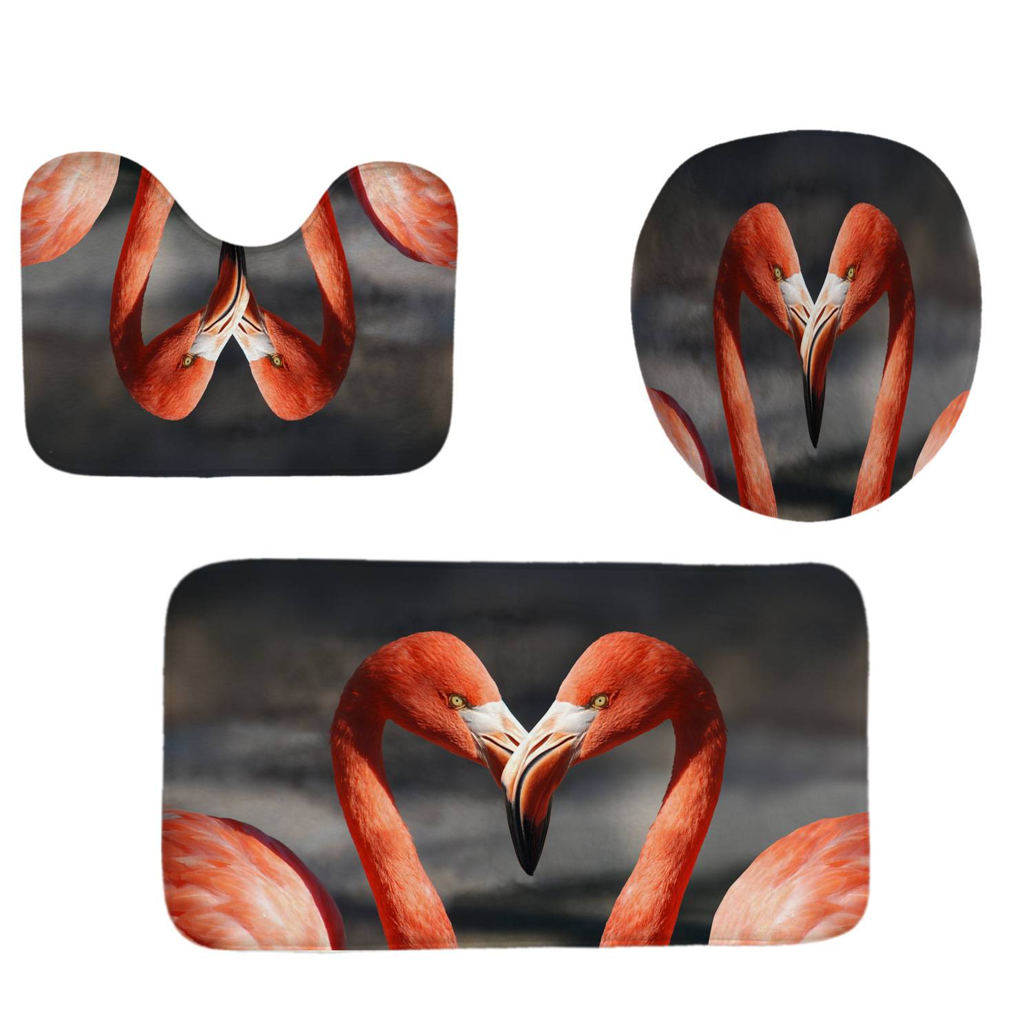 Affectionate Flamingo Valentine Shower Curtain Bothroom Set | Flamingo Valentine Bathroom Curtain