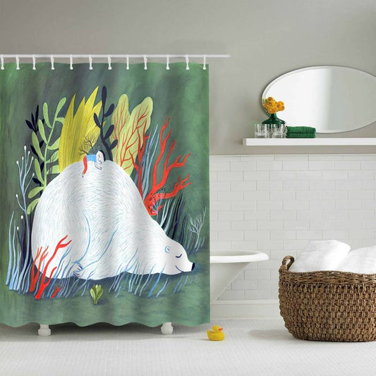 Cartoon Boy and White Bear Shower Curtain
