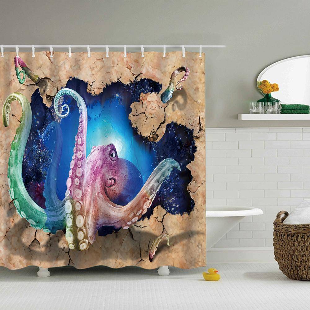 Breaking Wall 3D Pink Octopus Shower Curtain