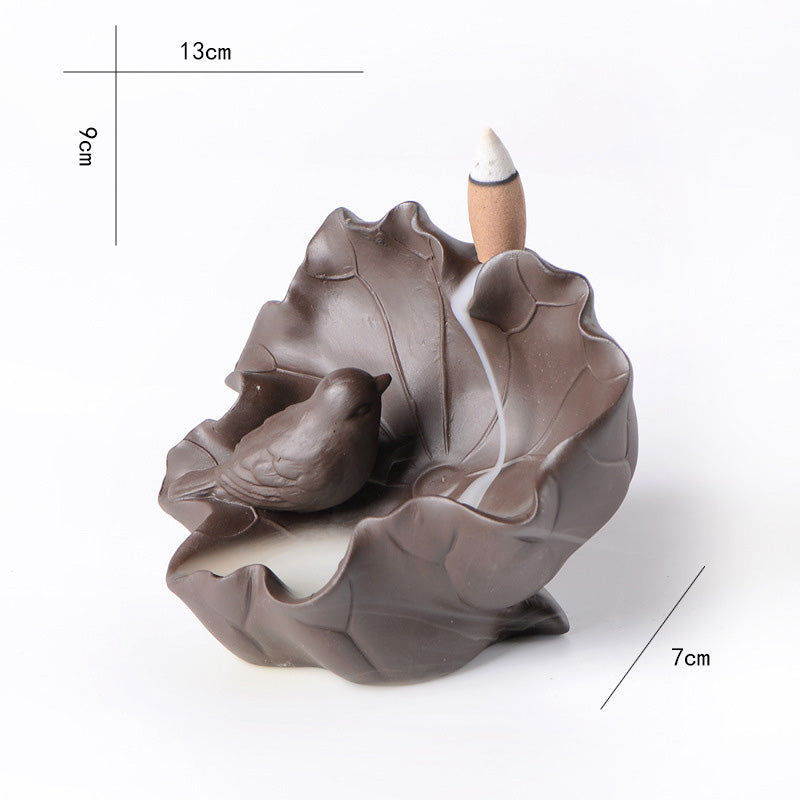 Bird and Lotus Leaf Backflow Incense Burner