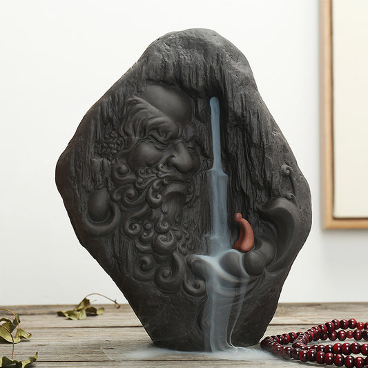 Black Mountain Shape Human Face Zen Waterfall Backflow Incense Burner