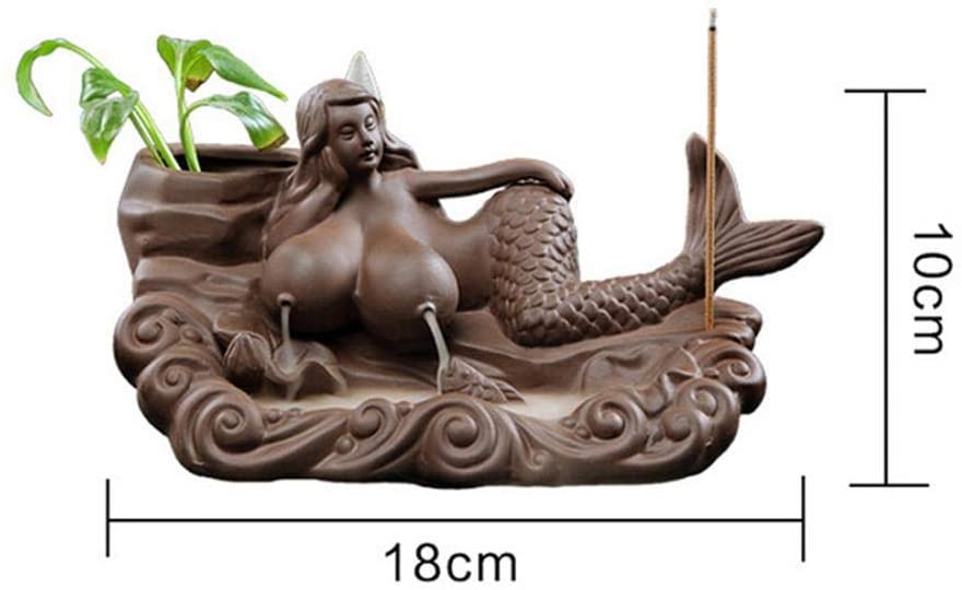 Mermaid Lying on The Waves Incense Burner with Incense Stick Holder