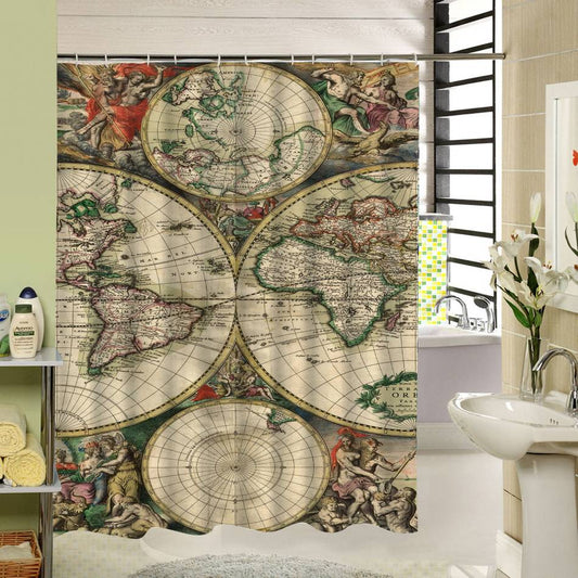 Biblical Style Last Century World Map Shower Curtain | Biblical Style Map Bathroom Curtain