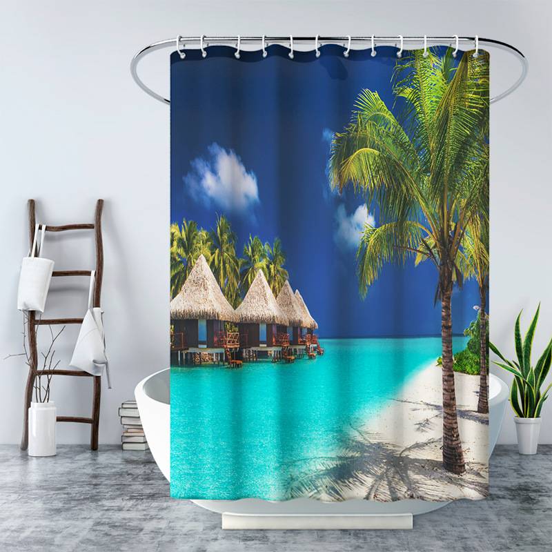 Summer Beach Scenery Beach Cottage Shower Curtain