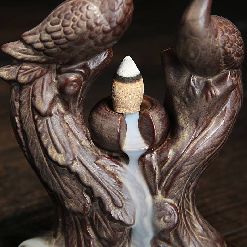 Reverse Smoke Couple Peacock Incense Burner