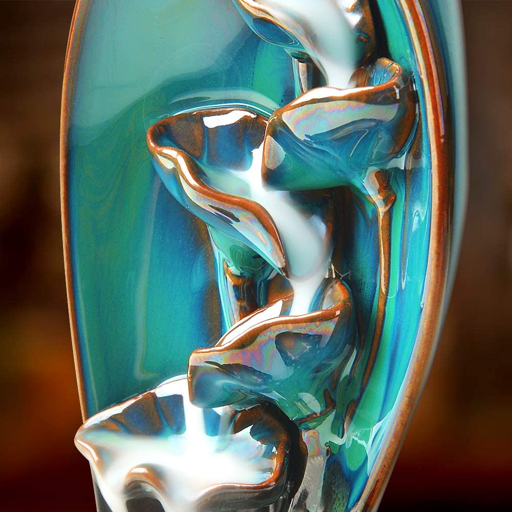 Lotus Waterfall Incense Burner Flower Bud Shape with Koi Fish