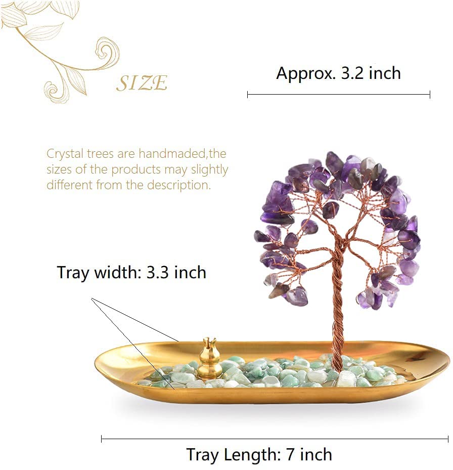Crystal Tree Incense Holder for Sticks Natural Gem Incense Burner with Golden Tray