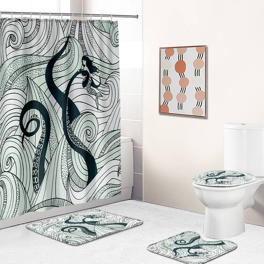 Tentacle Catched Mermaid Octopus Shower Curtain | Mermaid Octopus Bathroom Curtain
