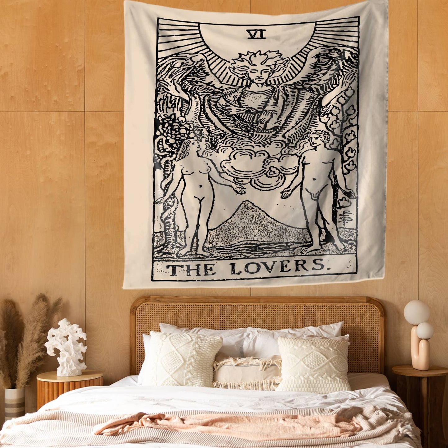 Angel Bless The Lovers Tarot Card Tapestry for Bedroom Living Room | The Lovers Tarot Tapestry