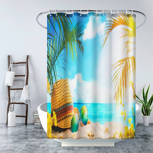Summer Vacation Straw Hat Sunglasses Beach Shower Curtain