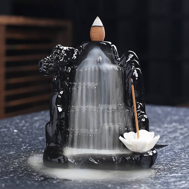 Black Porcelain Incense Waterfall Burner